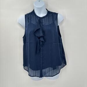 7 For All Mankind Sleeveless Shirt XL Tank Top Sheer Overlay Blue Metallic‎